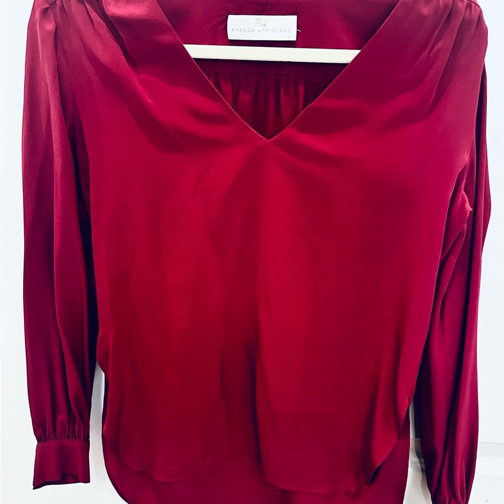 Amanda Uprichard Elegant Burgandy V-Neck Blouse xs